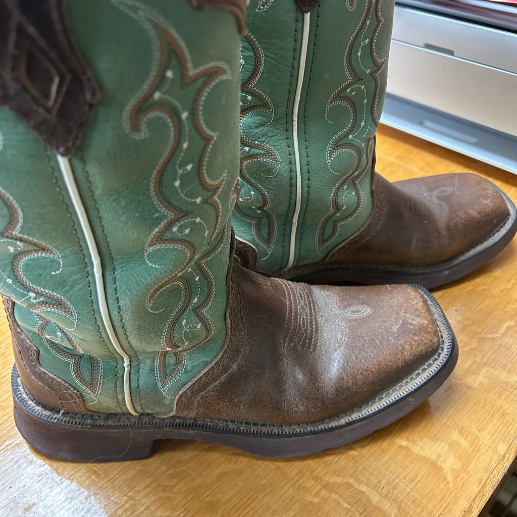Justin Boots Green And Brown Heeled Cowboy Boots
